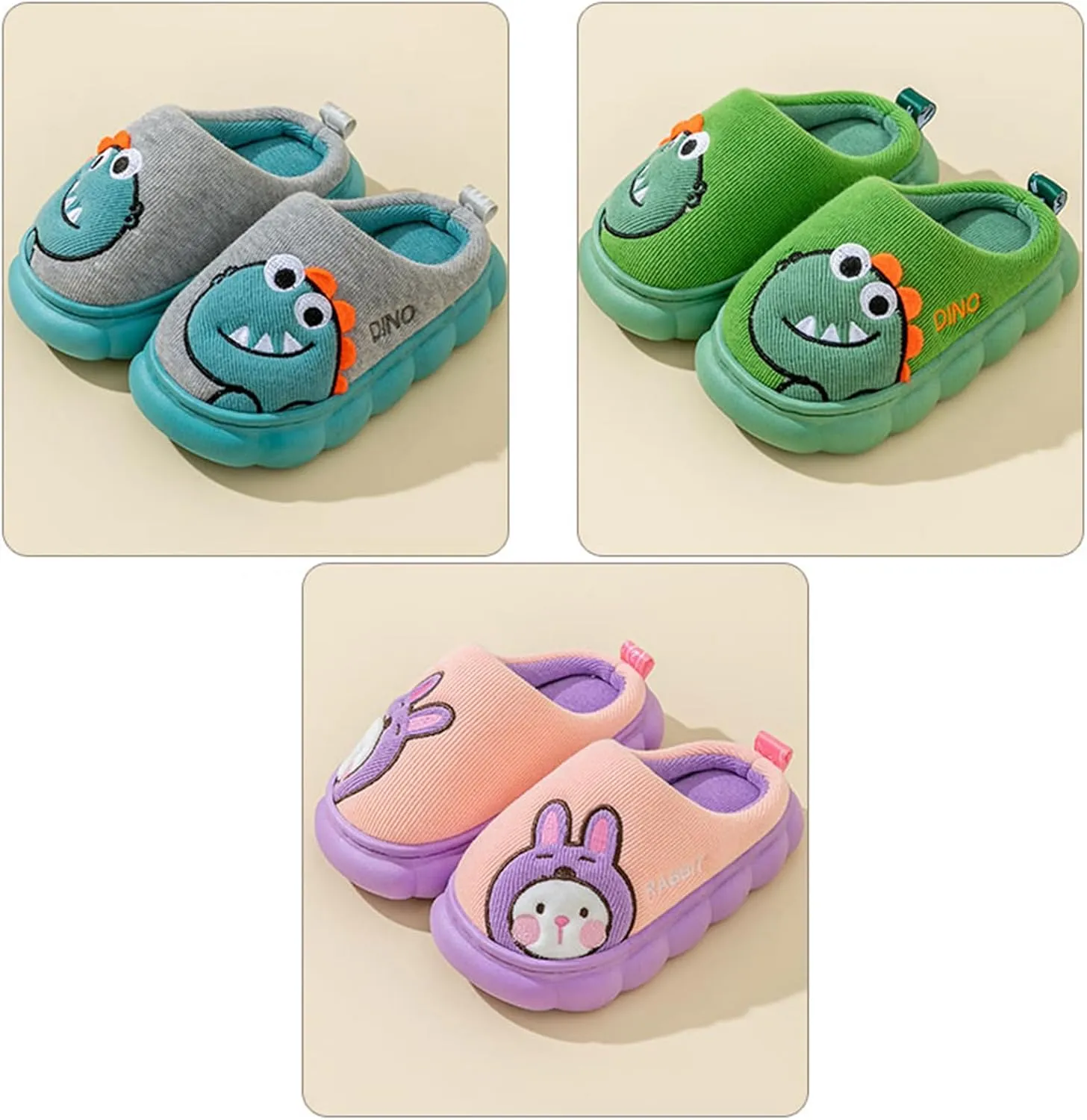 Cute House Slippers for Winter : Boys Girls Warm Cozy Cartoon Animal Slippers for Home Kids Cotton Dinosaur Slip on Memory Foam Non-Slip Indoor Shoes