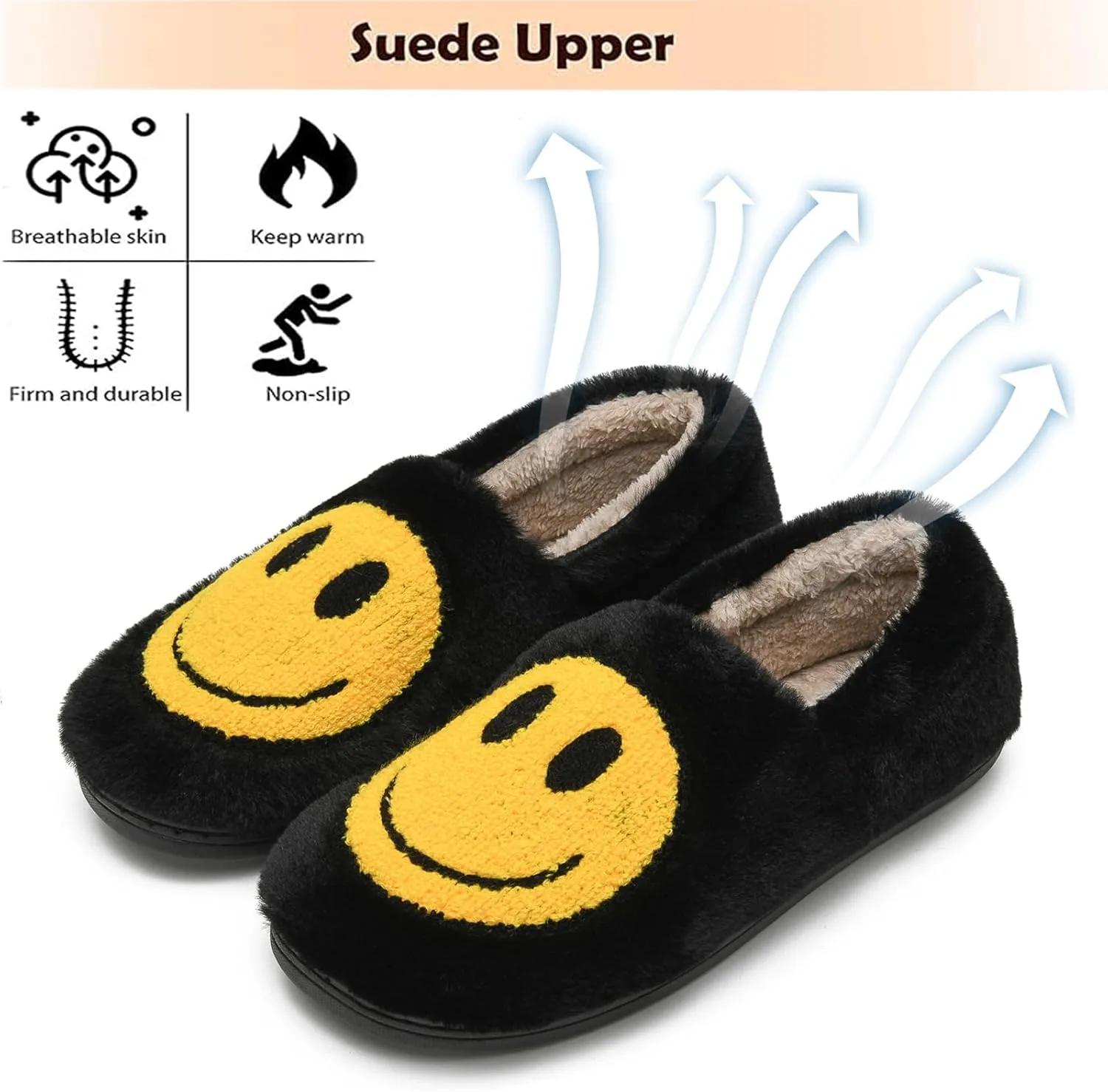 Cute Smile Face Slippers for Girls Boys,Soft Plush Non-Slip House Kids Slippers with Memory Foam Warm Cartoon Happy face Shoes for Indoor Outdoor