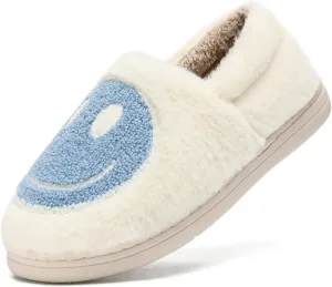 Cute Smile Face Slippers for Girls Boys,Soft Plush Non-Slip House Kids Slippers with Memory Foam Warm Cartoon Happy face Shoes for Indoor Outdoor