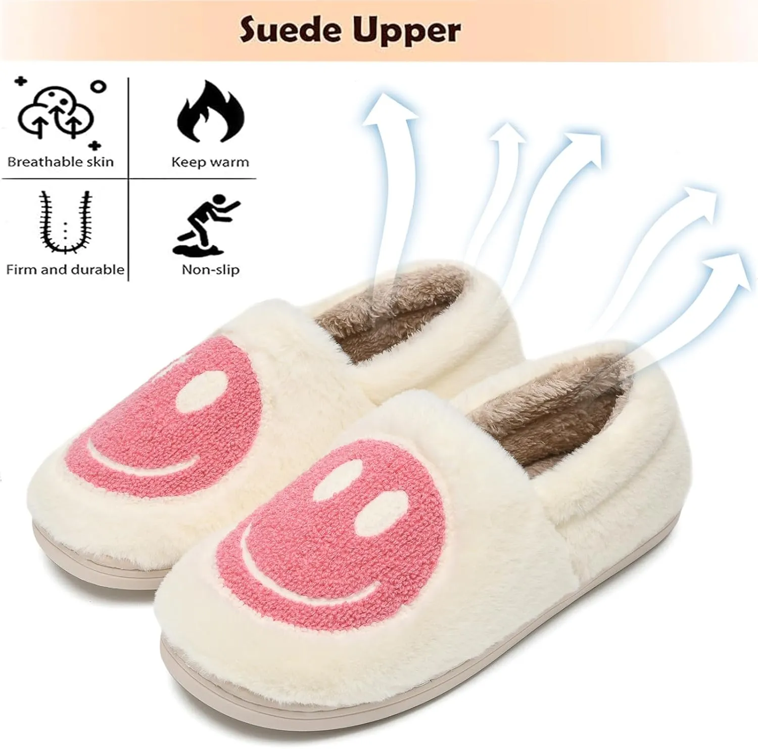 Cute Smile Face Slippers for Girls Boys,Soft Plush Non-Slip House Kids Slippers with Memory Foam Warm Cartoon Happy face Shoes for Indoor Outdoor