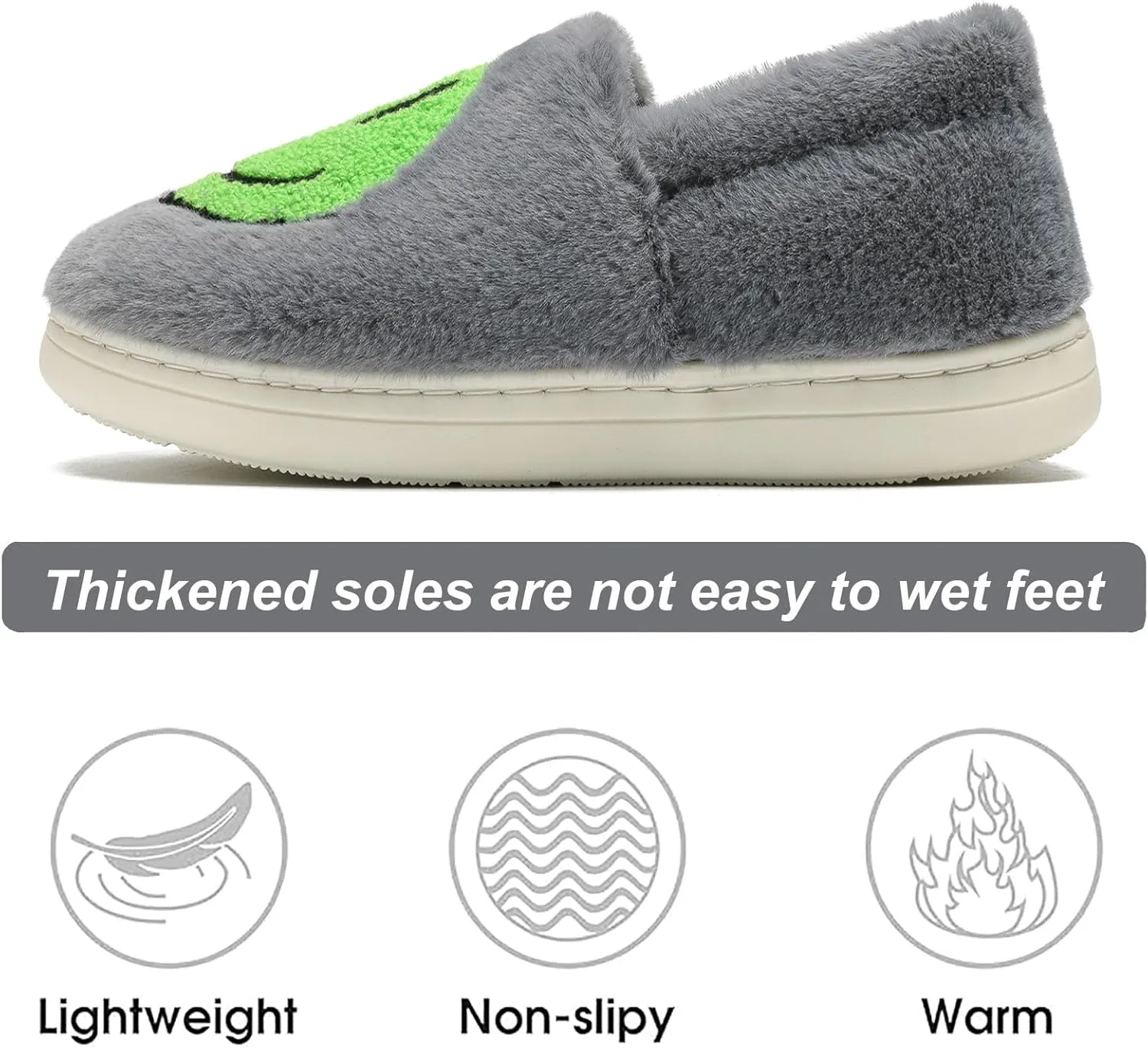Cute Smile Face Slippers for Girls Boys,Soft Plush Non-Slip House Kids Slippers with Memory Foam Warm Cartoon Happy face Shoes for Indoor Outdoor