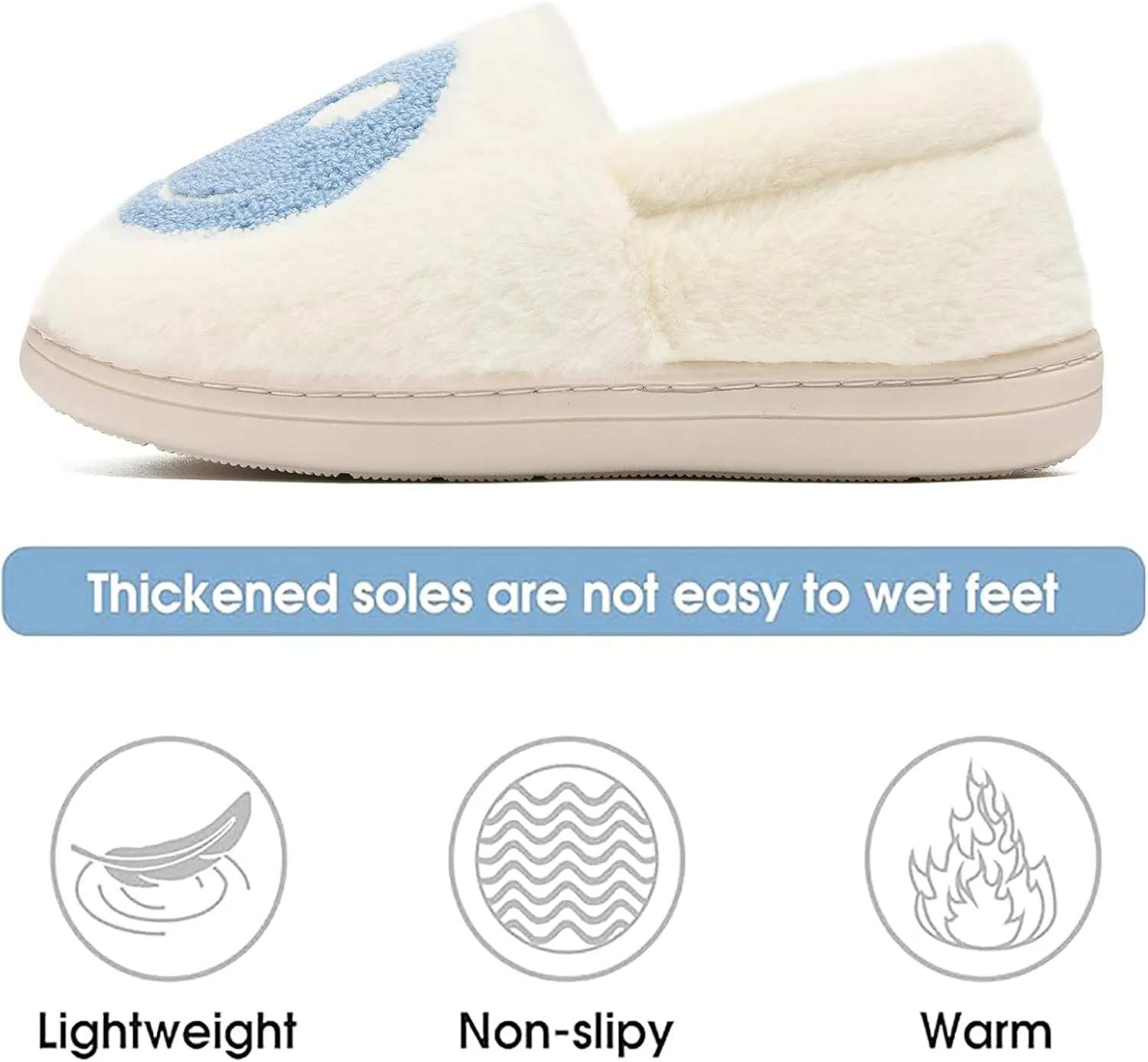 Cute Smile Face Slippers for Girls Boys,Soft Plush Non-Slip House Kids Slippers with Memory Foam Warm Cartoon Happy face Shoes for Indoor Outdoor