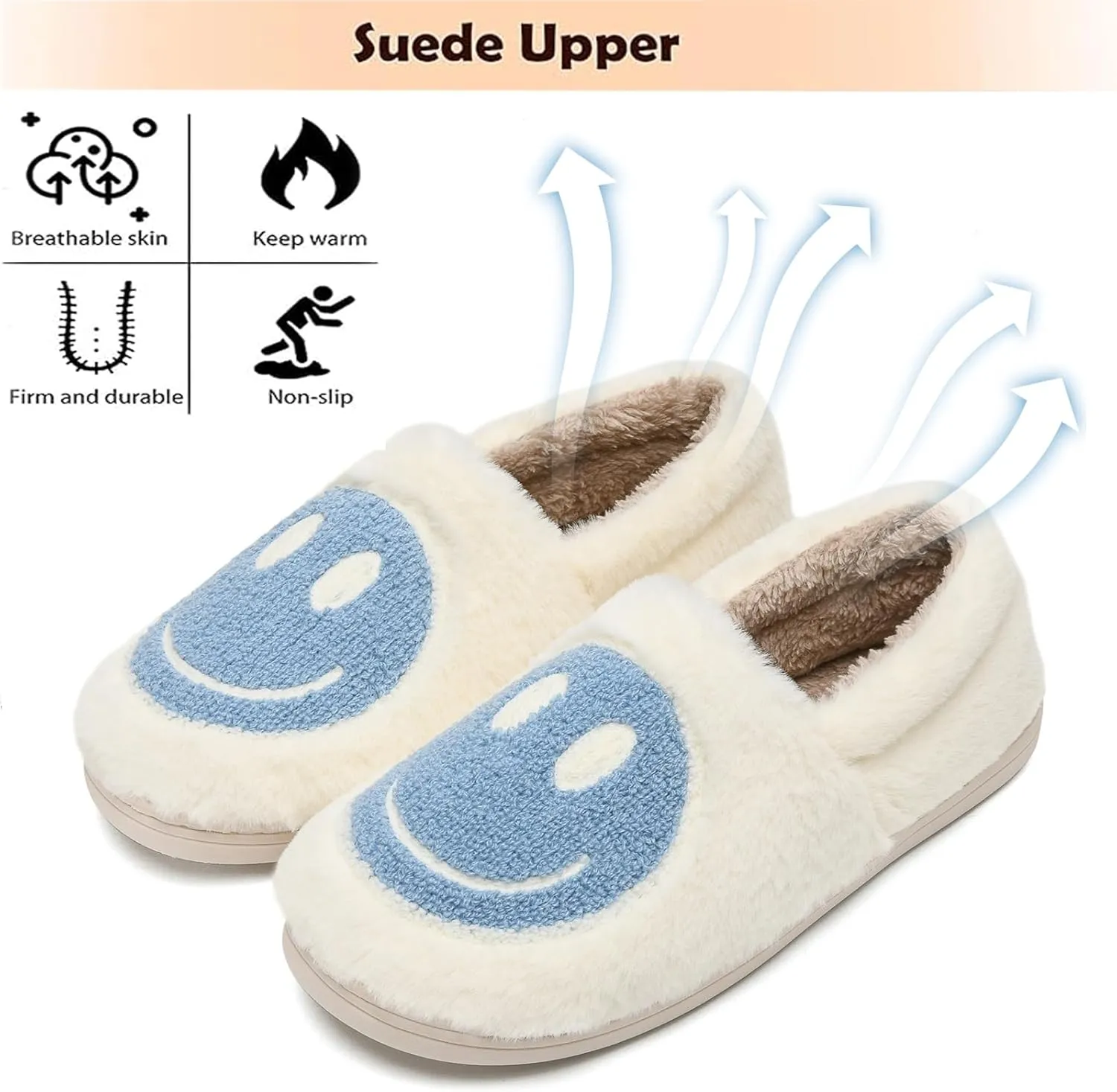 Cute Smile Face Slippers for Girls Boys,Soft Plush Non-Slip House Kids Slippers with Memory Foam Warm Cartoon Happy face Shoes for Indoor Outdoor