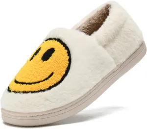 Cute Smile Face Slippers for Girls Boys,Soft Plush Non-Slip House Kids Slippers with Memory Foam Warm Cartoon Happy face Shoes for Indoor Outdoor