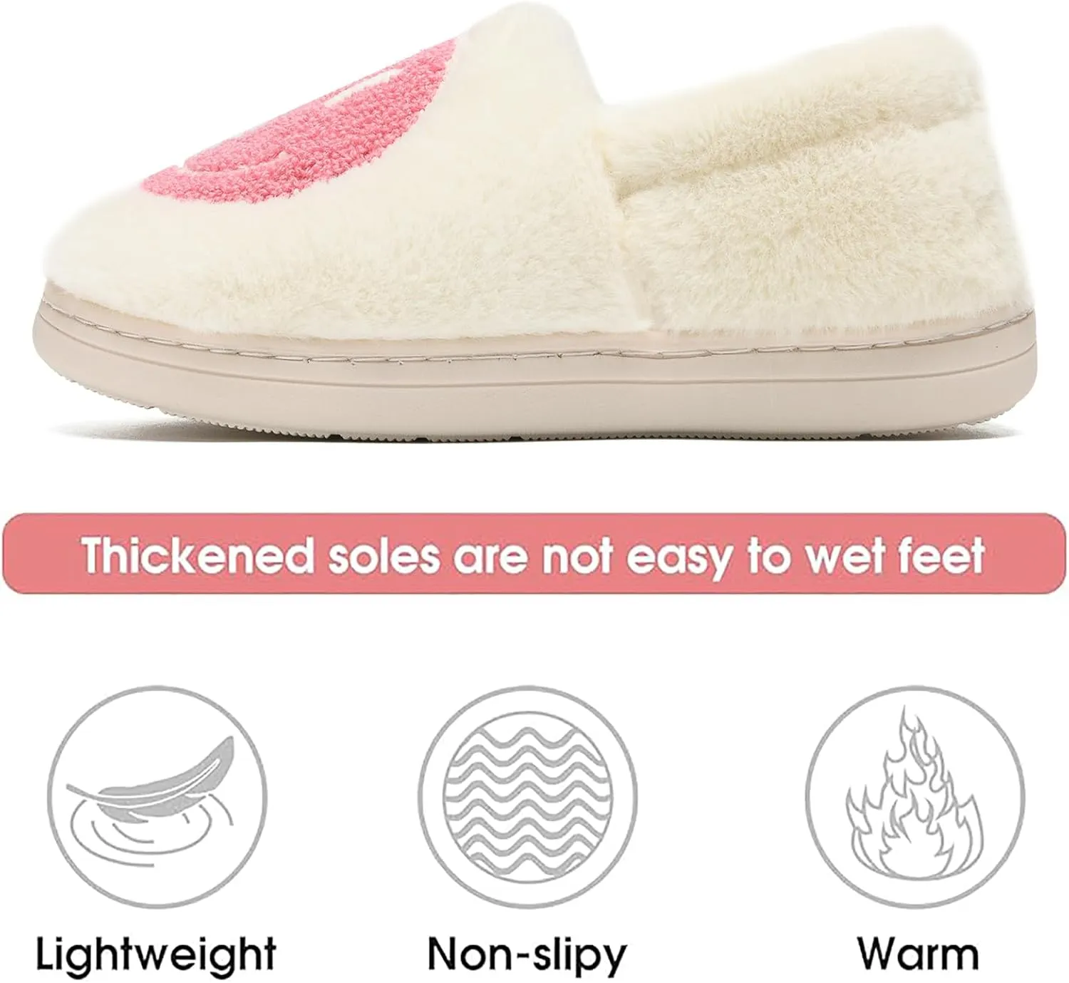 Cute Smile Face Slippers for Girls Boys,Soft Plush Non-Slip House Kids Slippers with Memory Foam Warm Cartoon Happy face Shoes for Indoor Outdoor