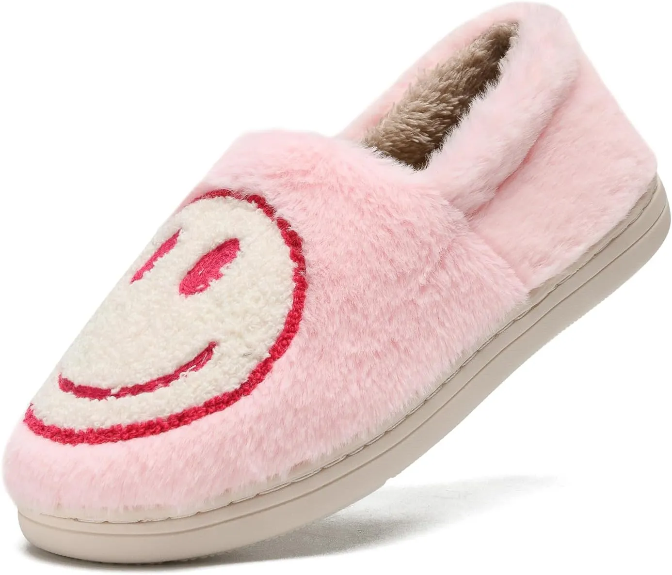 Cute Smile Face Slippers for Girls Boys,Soft Plush Non-Slip House Kids Slippers with Memory Foam Warm Cartoon Happy face Shoes for Indoor Outdoor