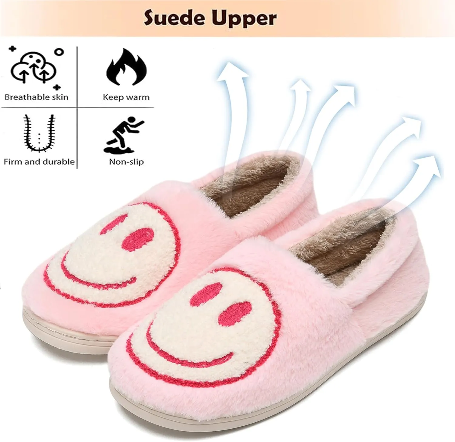 Cute Smile Face Slippers for Girls Boys,Soft Plush Non-Slip House Kids Slippers with Memory Foam Warm Cartoon Happy face Shoes for Indoor Outdoor