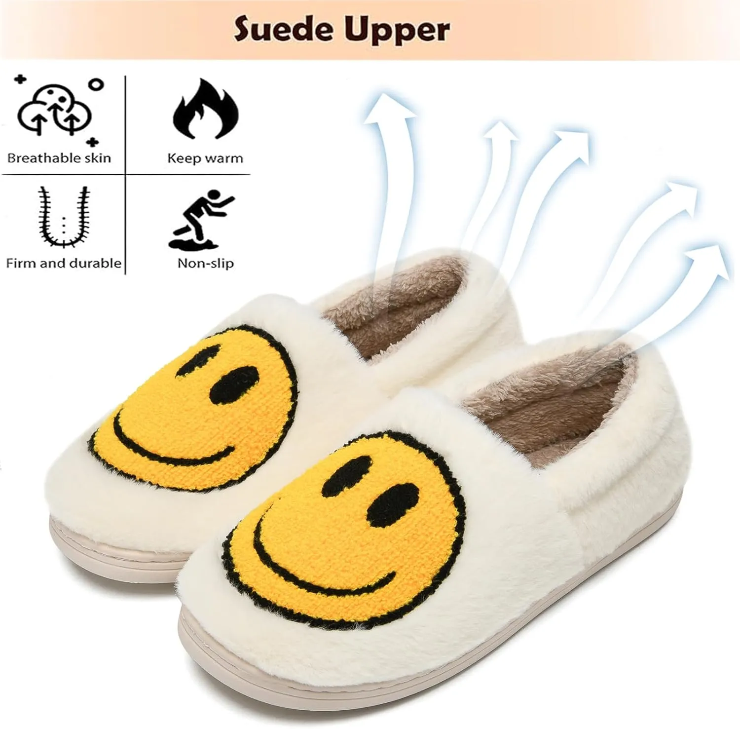 Cute Smile Face Slippers for Girls Boys,Soft Plush Non-Slip House Kids Slippers with Memory Foam Warm Cartoon Happy face Shoes for Indoor Outdoor