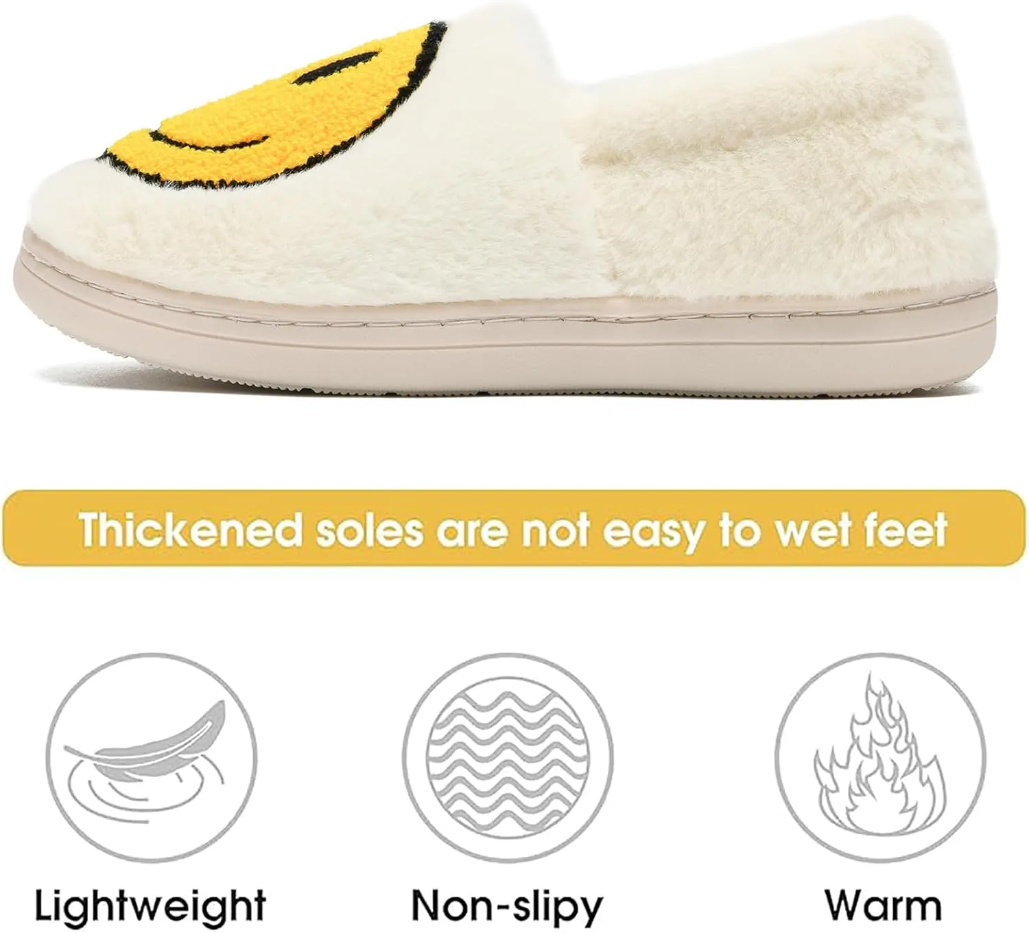 Cute Smile Face Slippers for Girls Boys,Soft Plush Non-Slip House Kids Slippers with Memory Foam Warm Cartoon Happy face Shoes for Indoor Outdoor