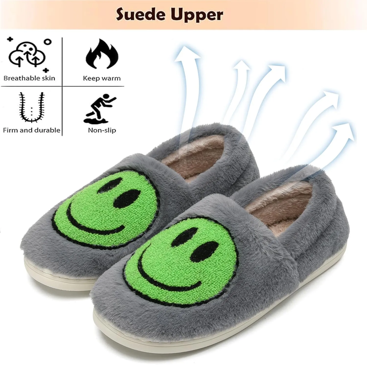 Cute Smile Face Slippers for Girls Boys,Soft Plush Non-Slip House Kids Slippers with Memory Foam Warm Cartoon Happy face Shoes for Indoor Outdoor