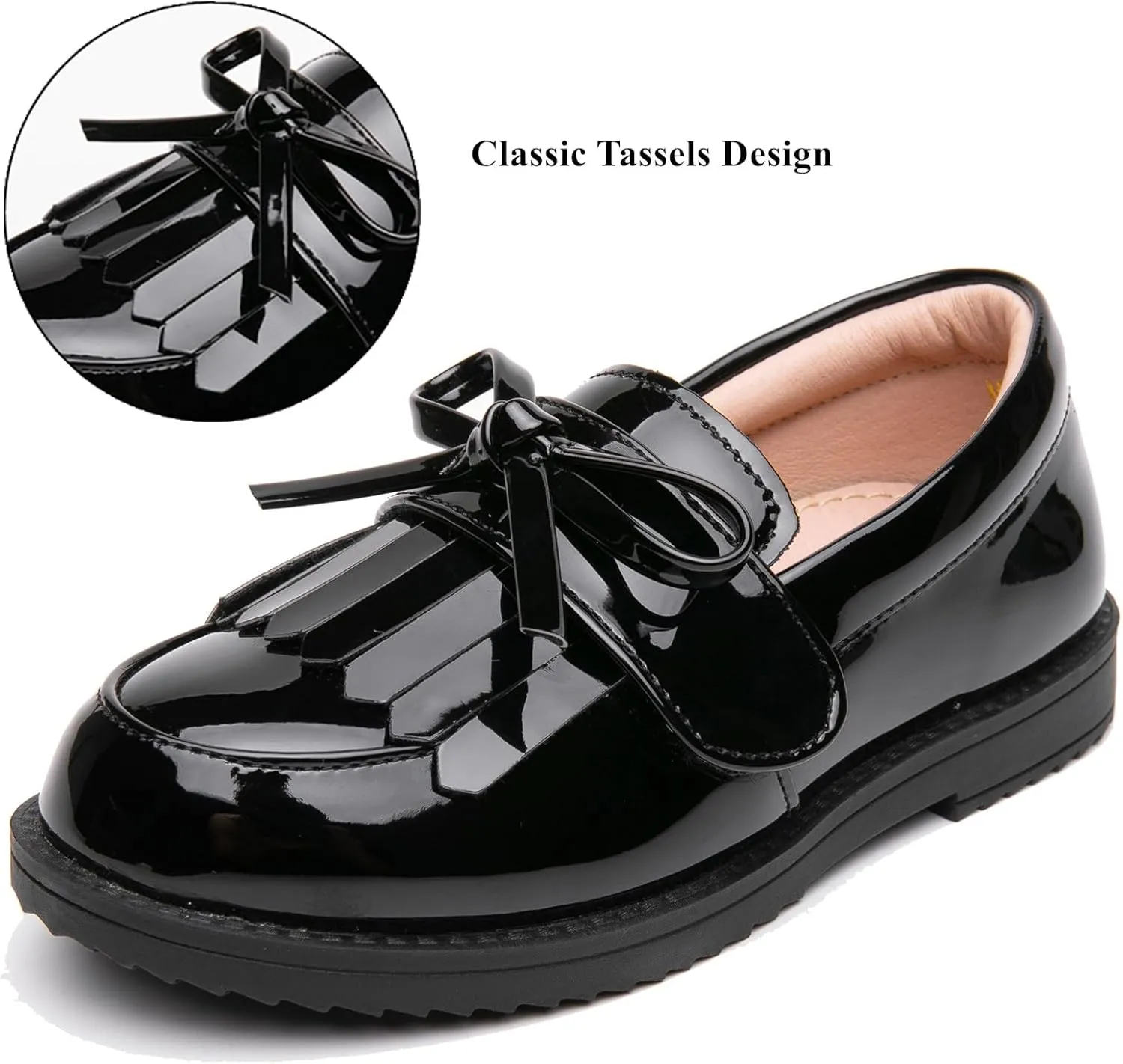 DADAWEN Girl's Loafers Slip On Tassel Oxford Shoes Flats Round Toe School Uniform Dress Shoes (Toddler/Little Kid/Big Kid)