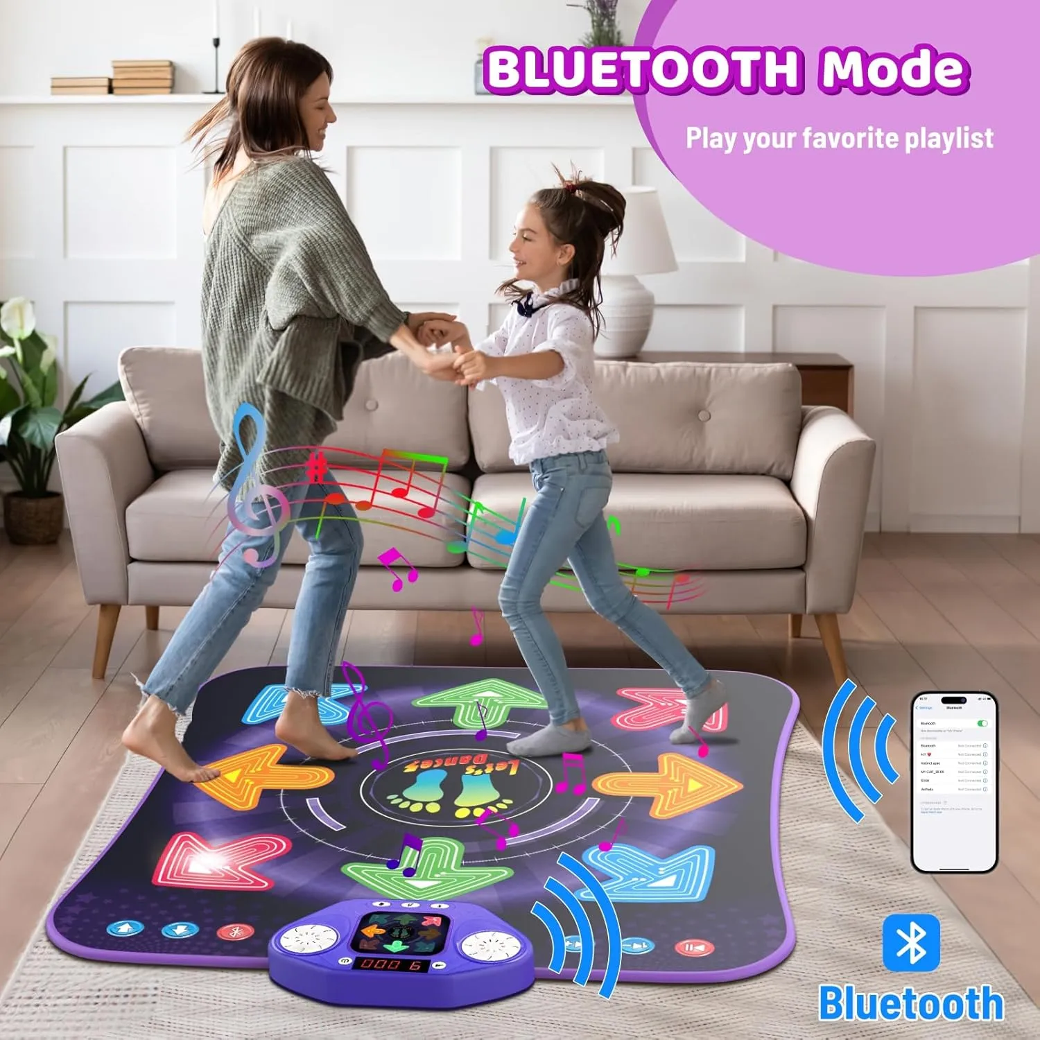 Dance Mat Toys for 3-12 Year Old Kids, Light Up 8 Buttons Dance Mats with Bluetooth, Music Dance Game Toy with 7 Game Modes, Christmas Birthday Gifts for 3 4 5 6 7 8 9 10  Year Old Girls Boys