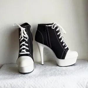 denova's Women's Canvas 6in Very High Heel Lace Up Platform Pole Dance Ankle Boot with Zipper