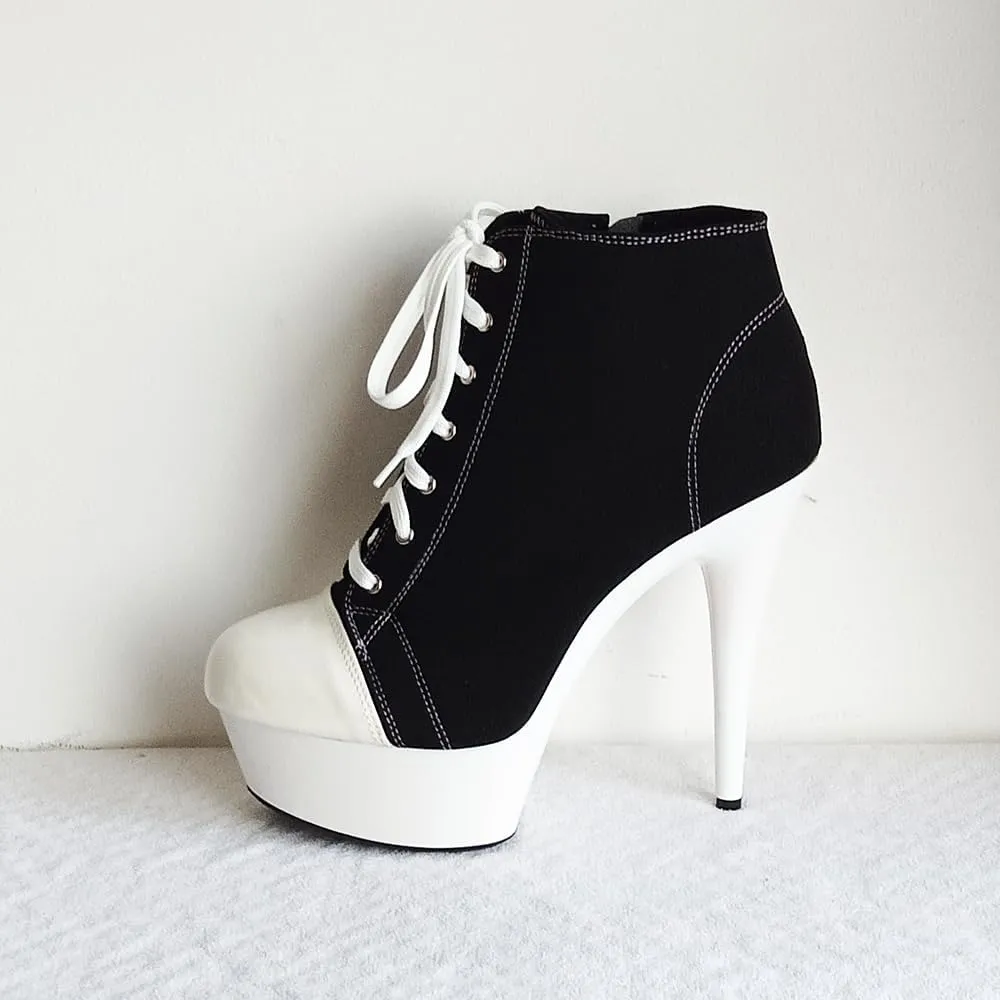 denova's Women's Canvas 6in Very High Heel Lace Up Platform Pole Dance Ankle Boot with Zipper