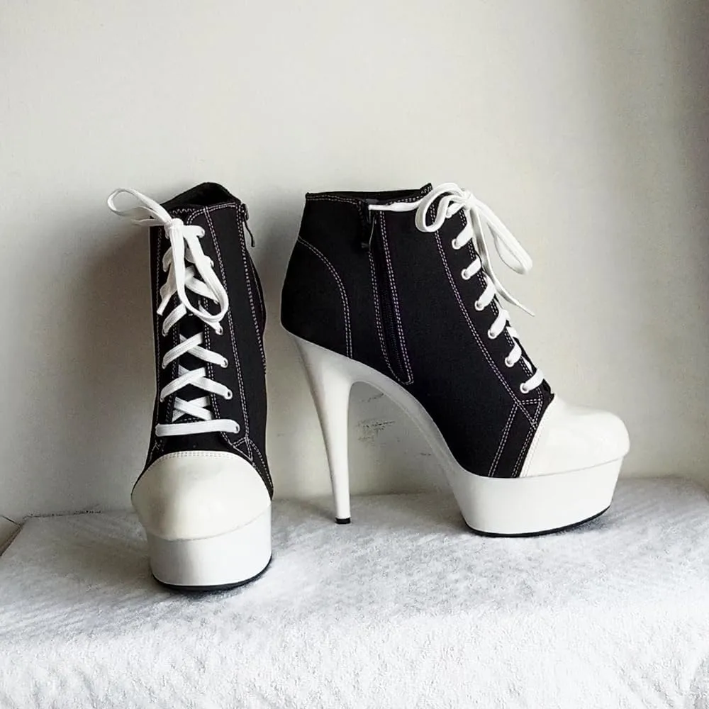 denova's Women's Canvas 6in Very High Heel Lace Up Platform Pole Dance Ankle Boot with Zipper