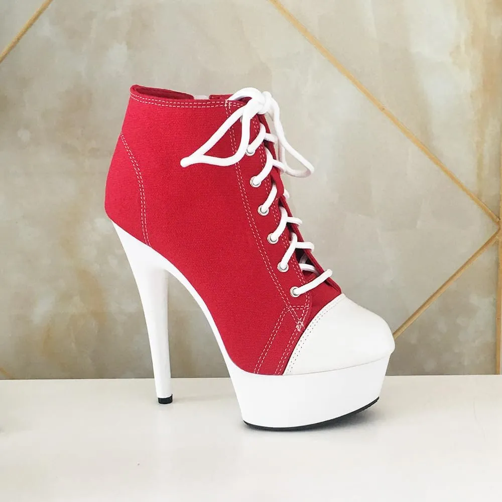 denova's Women's Canvas 6in Very High Heel Lace Up Platform Pole Dance Ankle Boot with Zipper