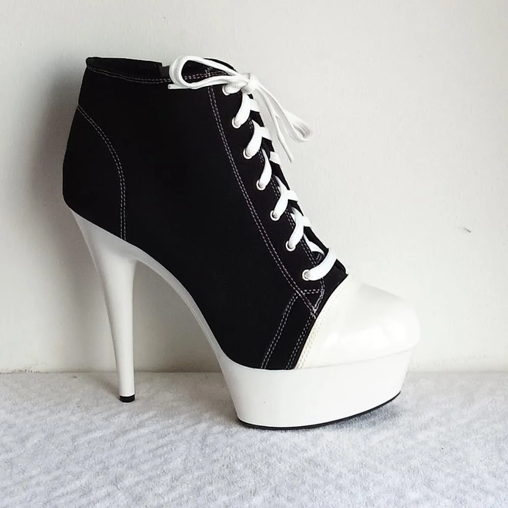 denova's Women's Canvas 6in Very High Heel Lace Up Platform Pole Dance Ankle Boot with Zipper