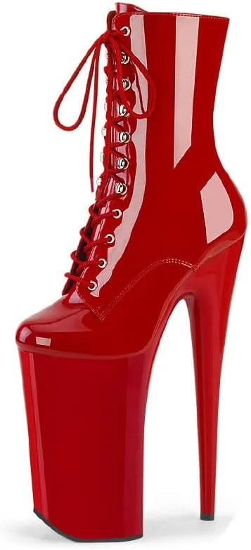 denova's Women's Patent 10in Very High Heel Platform Pole Dance Mid-Calf Boot with Zipper