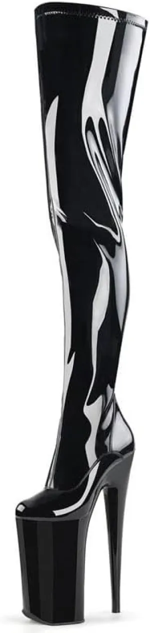 denova's Women's Patent 10in Very High Heel Platform Pole Dance Over-The-Knee Thigh High Boot with Zipper