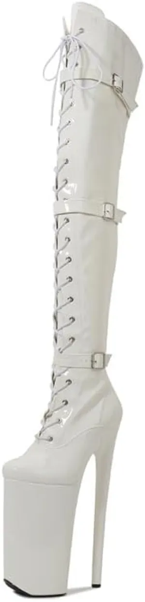 denova's Women's Patent 10in Very High Heel Platform Pole Dance Over-The-Knee Thigh High Boot with Zipper