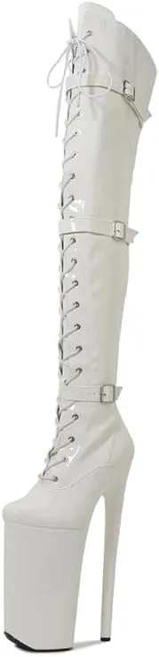 denova's Women's Patent 10in Very High Heel Platform Pole Dance Over-The-Knee Thigh High Boot with Zipper