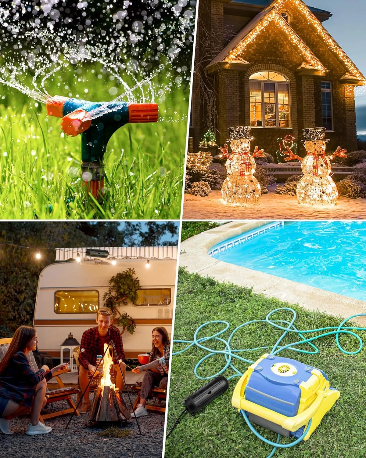 DEWENWILS 6-Pack Outdoor Extension Cord Safety Cover, Water-Resistant Seal Housing with 4 Latches, Adjustable Compartment for AWG 12/14/16 Cords, Protect Holiday Decoration Lights and Plugs, Black