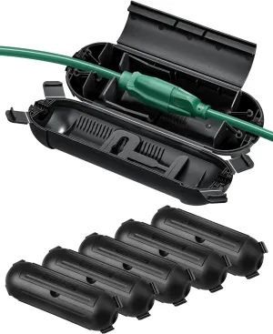 DEWENWILS 6-Pack Outdoor Extension Cord Safety Cover, Water-Resistant Seal Housing with 4 Latches, Adjustable Compartment for AWG 12/14/16 Cords, Protect Holiday Decoration Lights and Plugs, Black