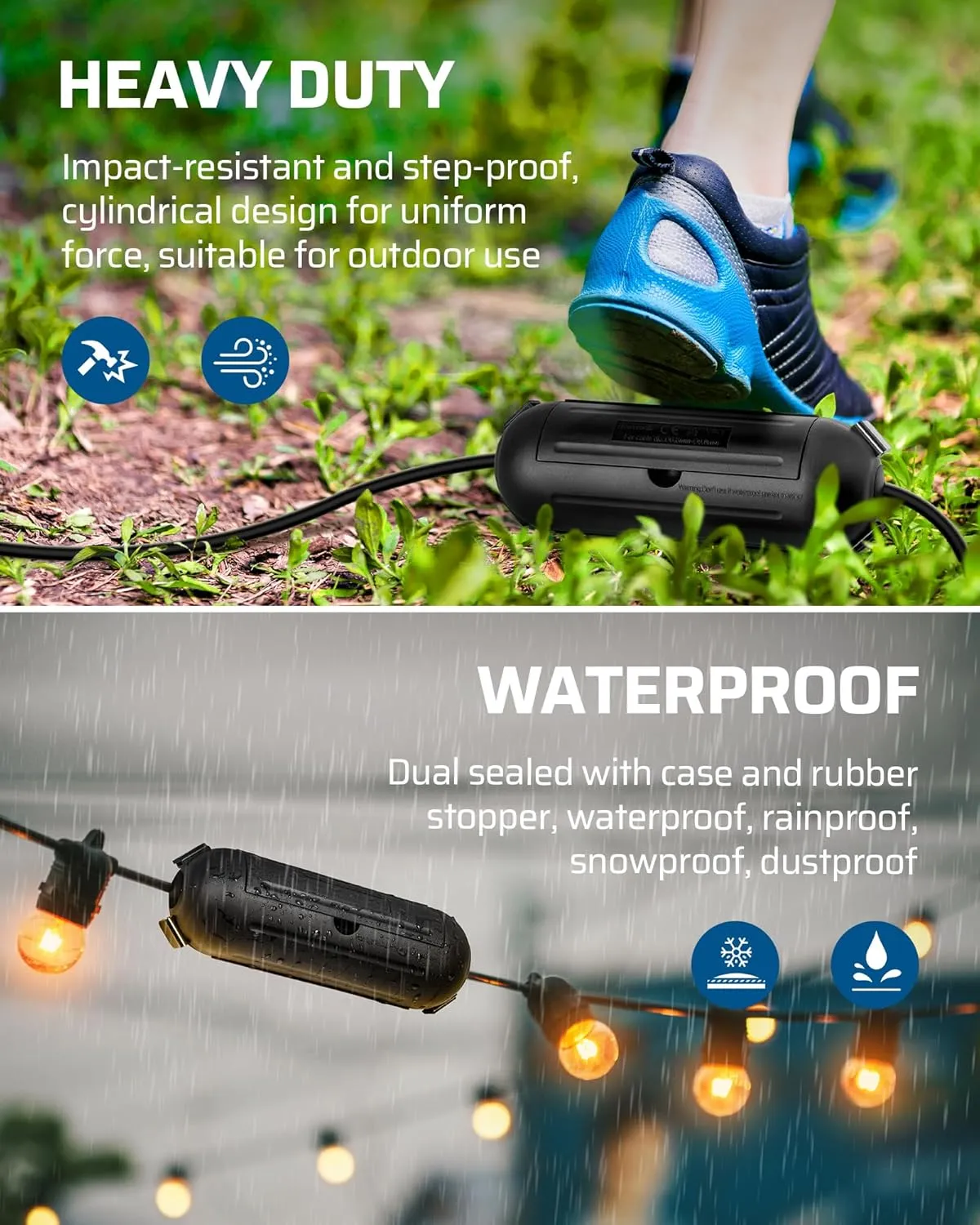 DEWENWILS 6-Pack Outdoor Extension Cord Safety Cover, Water-Resistant Seal Housing with 4 Latches, Adjustable Compartment for AWG 12/14/16 Cords, Protect Holiday Decoration Lights and Plugs, Black