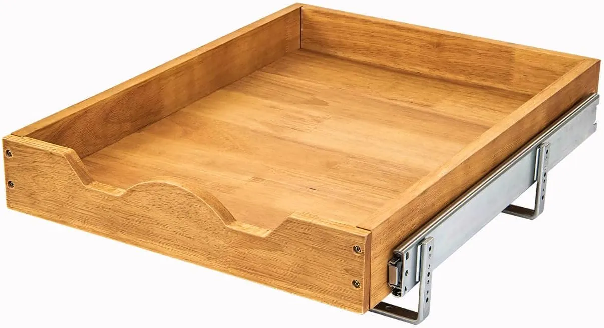 DINDON Pull Out Cabinet Organizer (11" W x 18" D) 1 Tier，Single Tier Oak Wood Under Cabinet Slide Out Shelf Drawer Box…