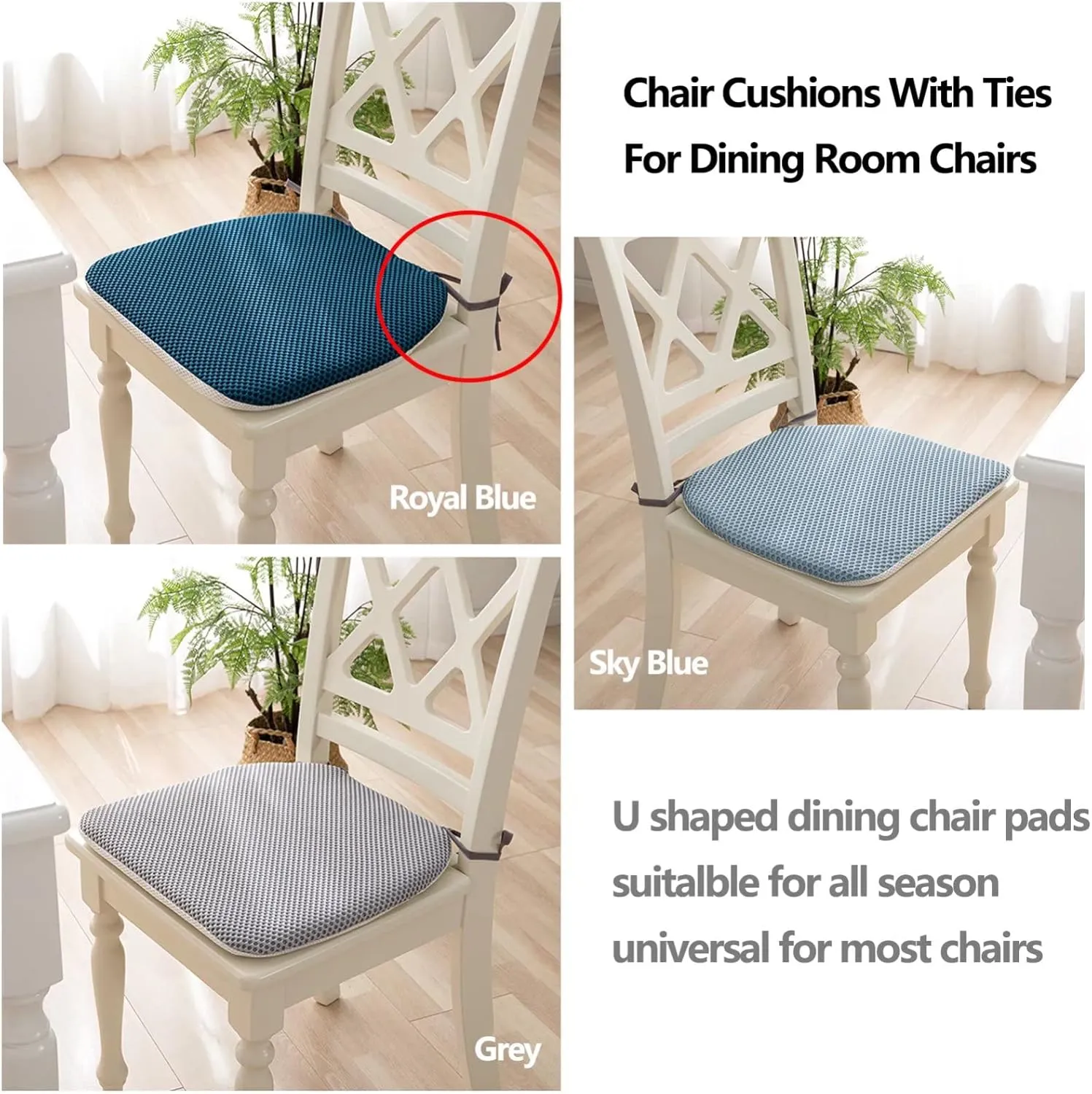 Dining Room Chair Cushion Covers Washable, Chair Seat Cushion Replacement, Summer Breathable Mesh Chair Pads with Ties, U Shaped Kitchen Chair Pads with Anti-Slip Rubber Back Pink