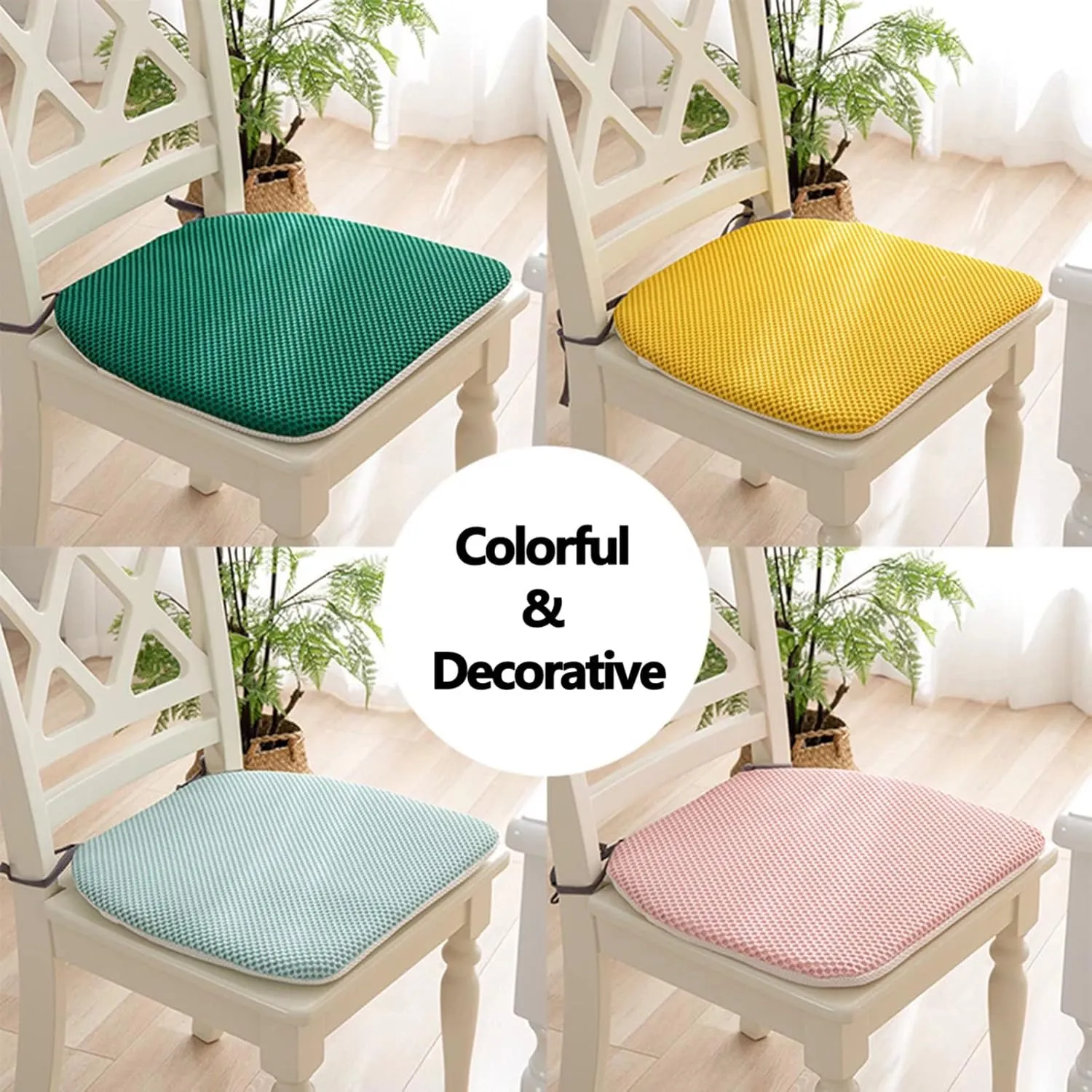 Dining Room Chair Cushion Covers Washable, Chair Seat Cushion Replacement, Summer Breathable Mesh Chair Pads with Ties, U Shaped Kitchen Chair Pads with Anti-Slip Rubber Back Pink
