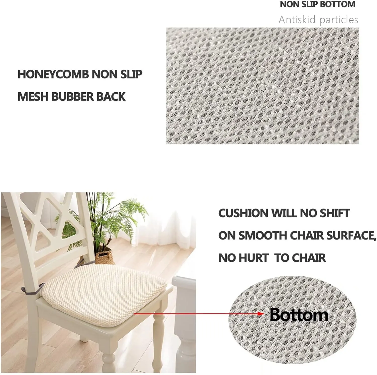 Dining Room Chair Cushion Covers Washable, Chair Seat Cushion Replacement, Summer Breathable Mesh Chair Pads with Ties, U Shaped Kitchen Chair Pads with Anti-Slip Rubber Back Pink
