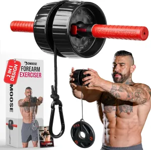 DMoose Fitness Forearm Strengthener & Wrist Roller - 2 in 1 Arm Exerciser with Non-Slip Premium Grip, Durable Nylon Rope - Helps with Elbow Tendonitis, Wrist Recovery & Strength Training (Patented)
