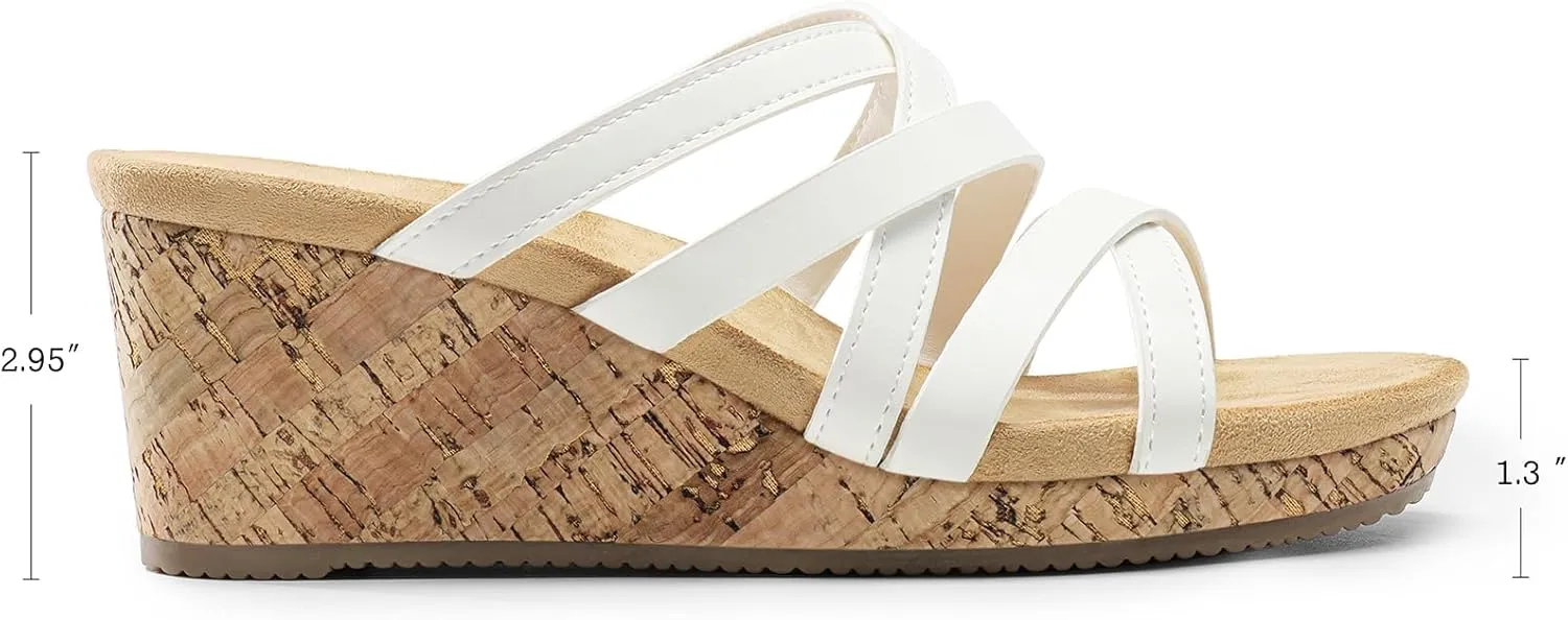 DREAM PAIRS Dressy Wedge Sandals for Women Casual Summer, Comfort Cork Strappy Platform Slides Sandals