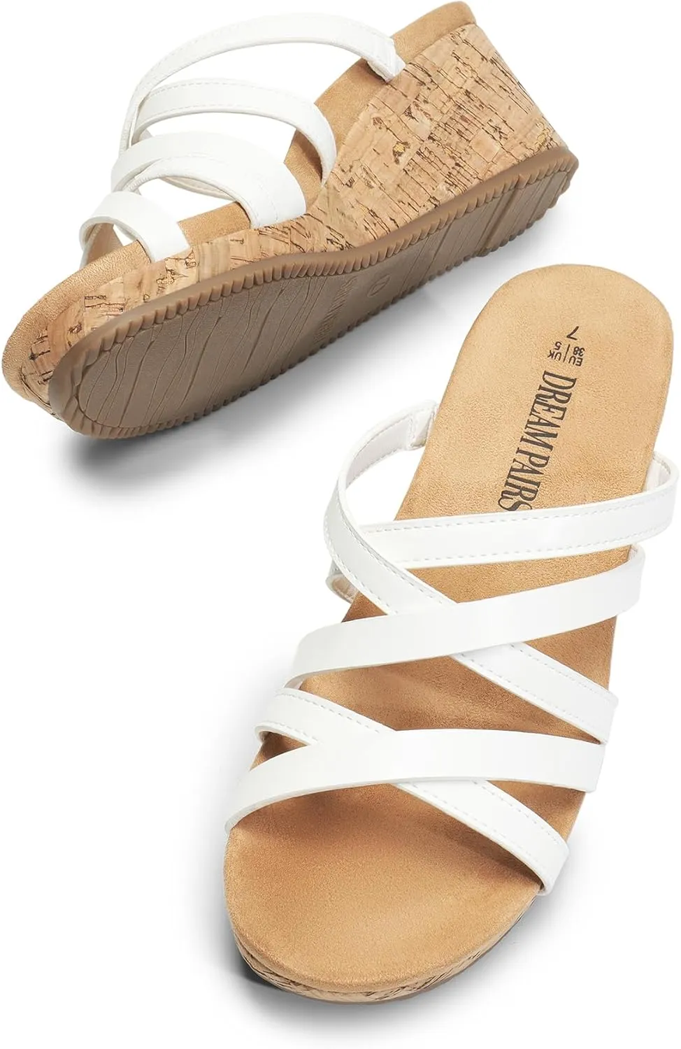 DREAM PAIRS Dressy Wedge Sandals for Women Casual Summer, Comfort Cork Strappy Platform Slides Sandals