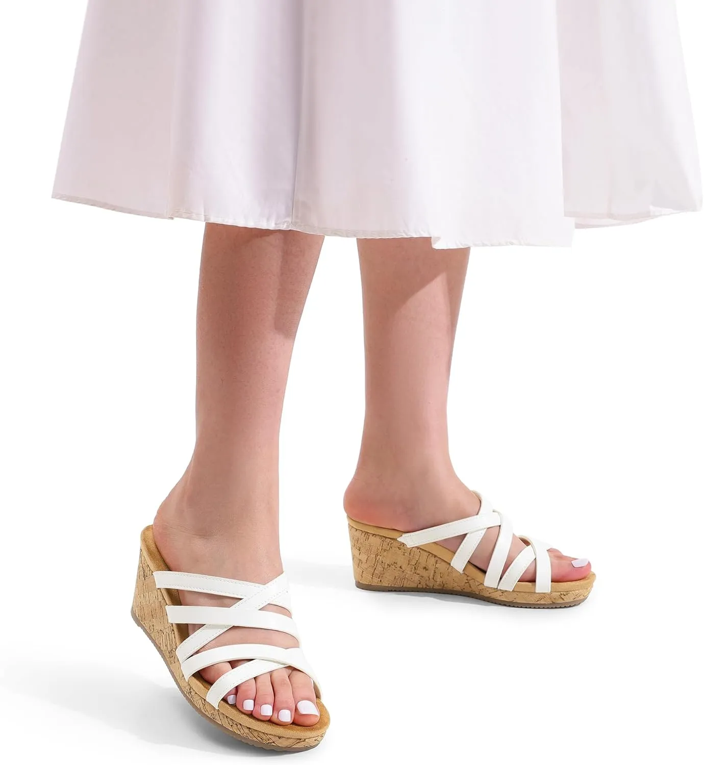 DREAM PAIRS Dressy Wedge Sandals for Women Casual Summer, Comfort Cork Strappy Platform Slides Sandals