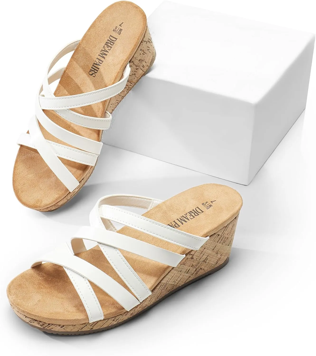 DREAM PAIRS Dressy Wedge Sandals for Women Casual Summer, Comfort Cork Strappy Platform Slides Sandals