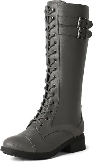 DREAM PAIRS Women's Pu Knee High Riding Combat Boots