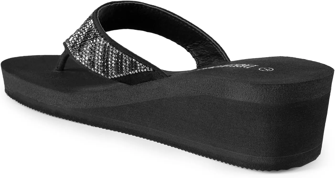 DREAM PAIRS Women's Rhinestone Platform Wedge Flip Flops Summer Beach Comfortable Thong Sandals