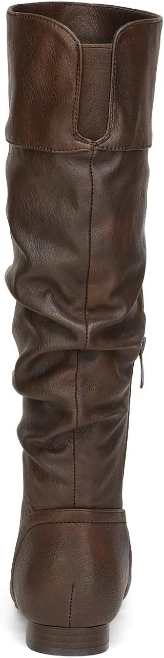 DREAM PAIRS Women's Wide Calf Knee High Pull On Fall Weather Winter Boots
