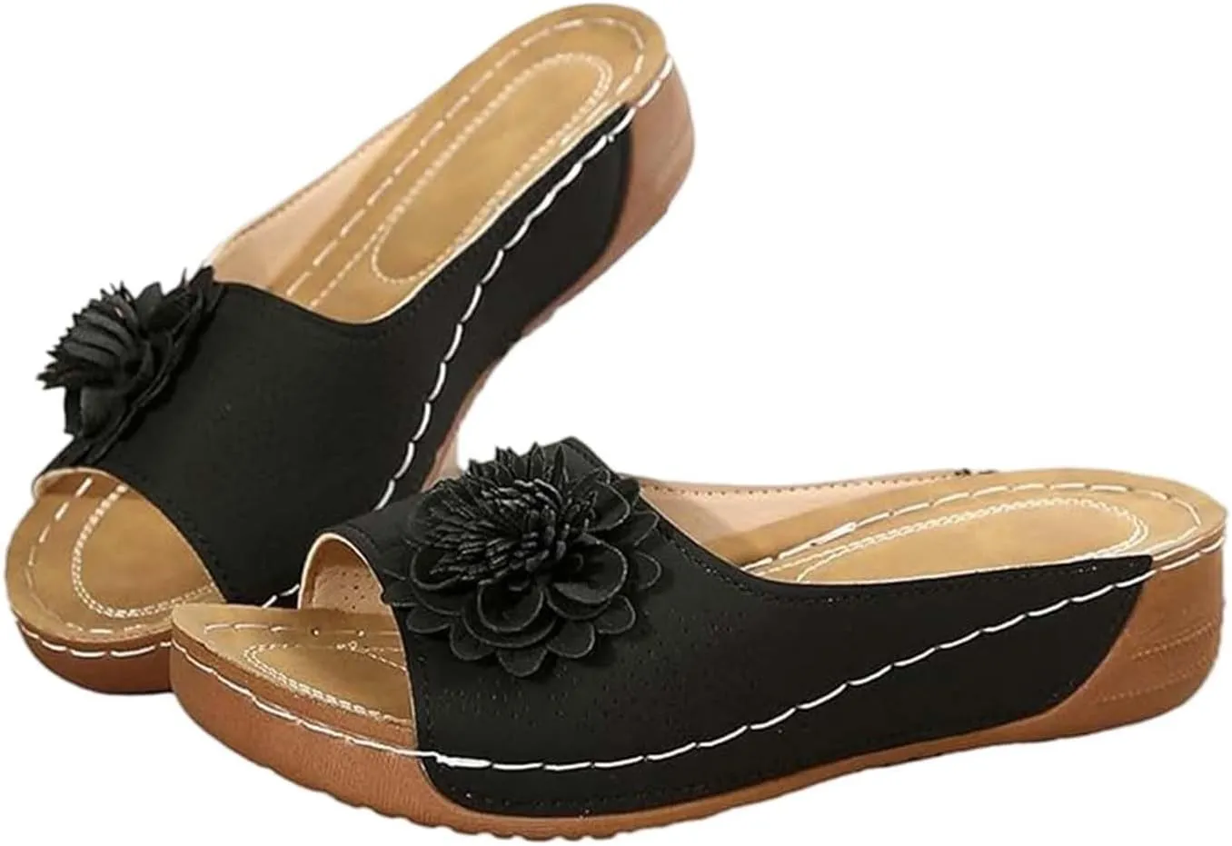 Dress Sandals for Women 2025 Comfortable Flower Sandals for Women Orthopedic Summer Beach Platform Leather Wedge Arch Support