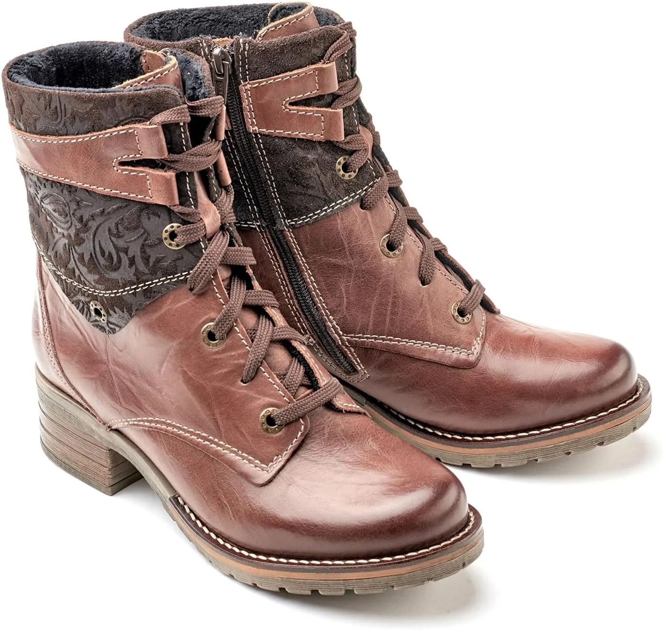 Dromedaris Women's Kara Combat Lace-up Comfort Boot with Inside Zip