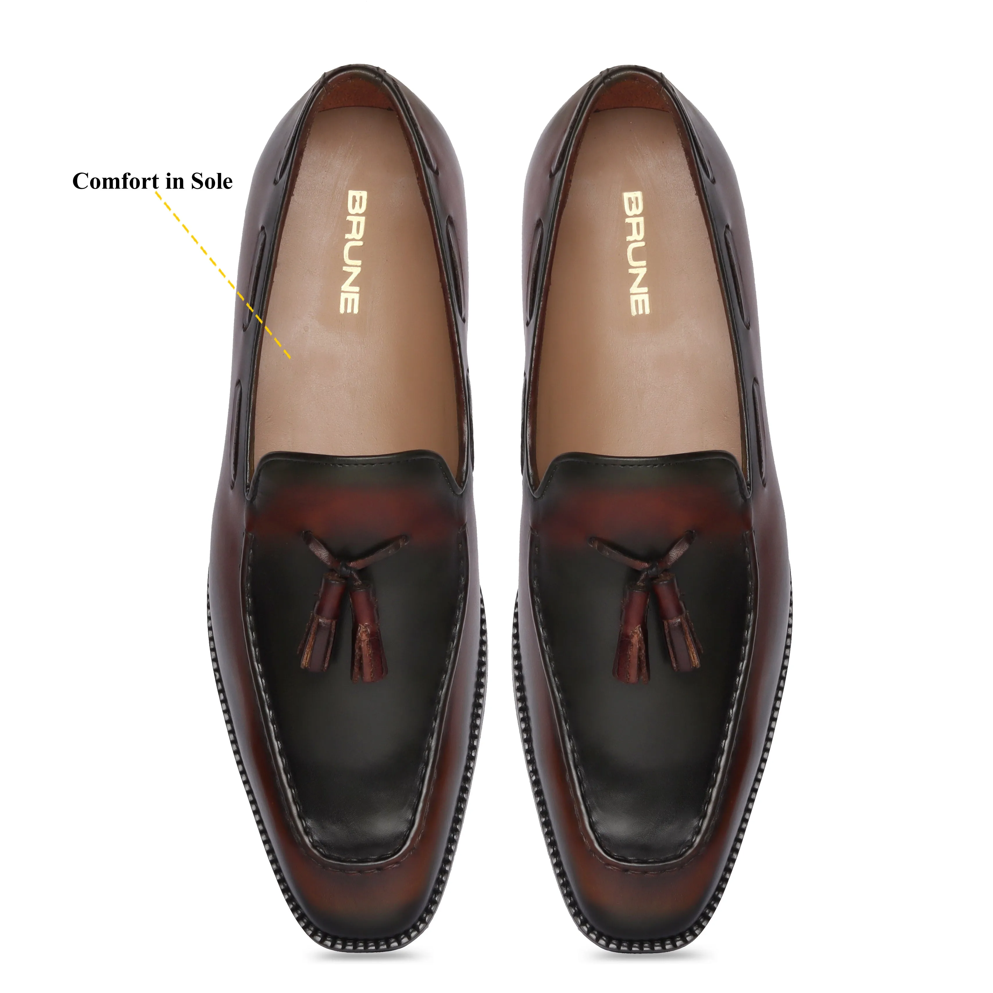 Dual Tone Tassel Shoes in Tan-Green Leather