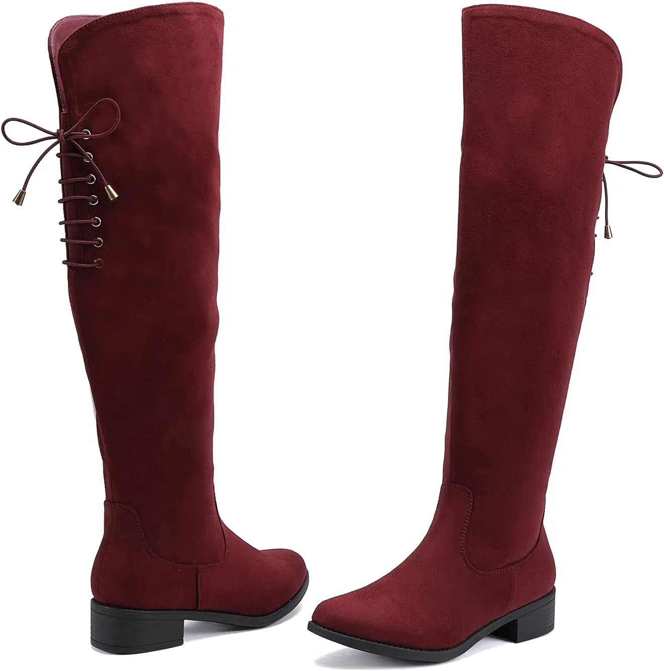 EETTARO Women's Over The Knee Boot Fashion Lace Up Tight High Boots Side Zip Block Heel Riding Booties