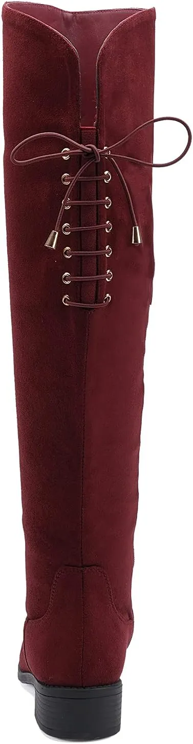 EETTARO Women's Over The Knee Boot Fashion Lace Up Tight High Boots Side Zip Block Heel Riding Booties