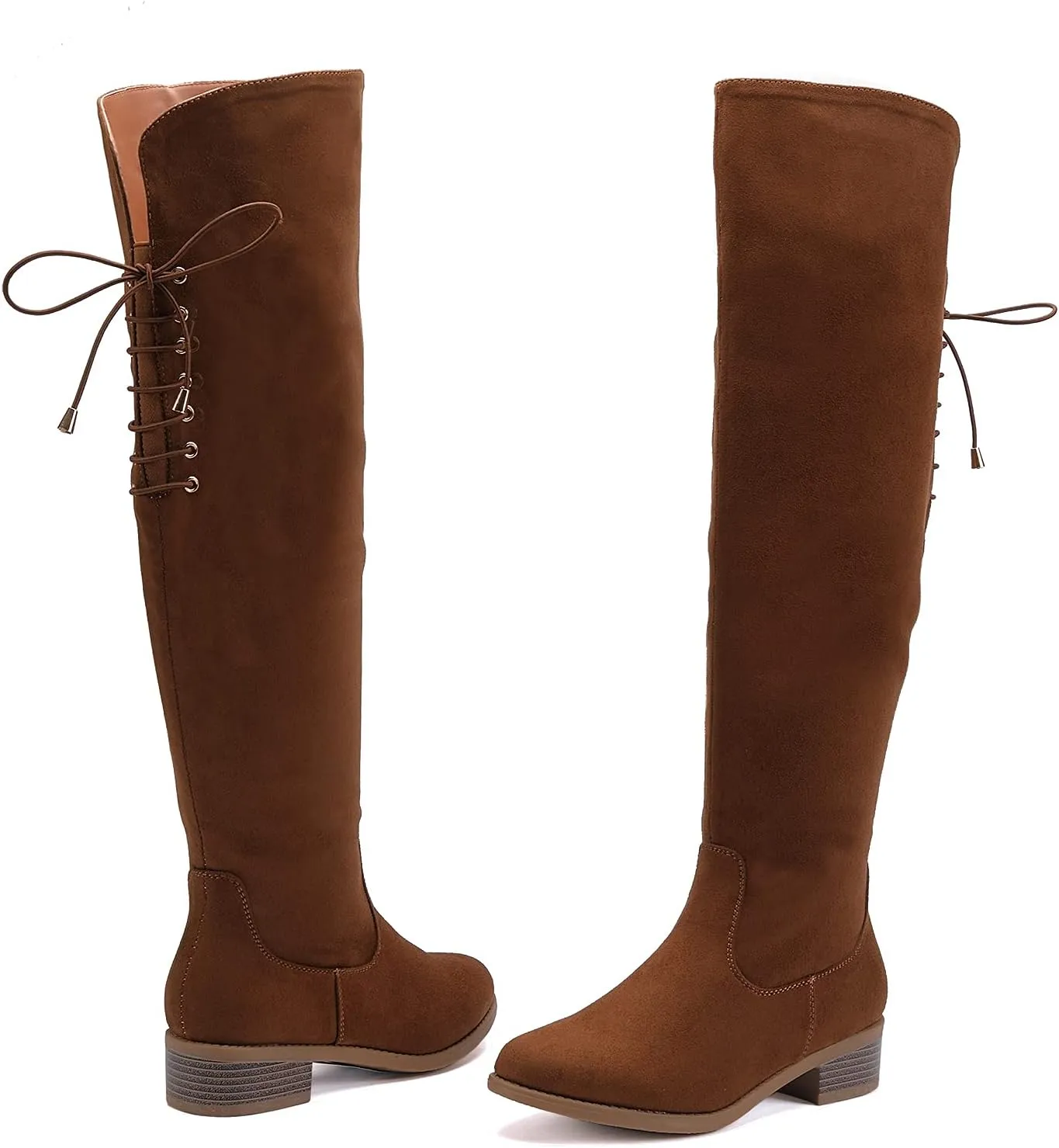 EETTARO Women's Over The Knee Boot Fashion Lace Up Tight High Boots Side Zip Block Heel Riding Booties