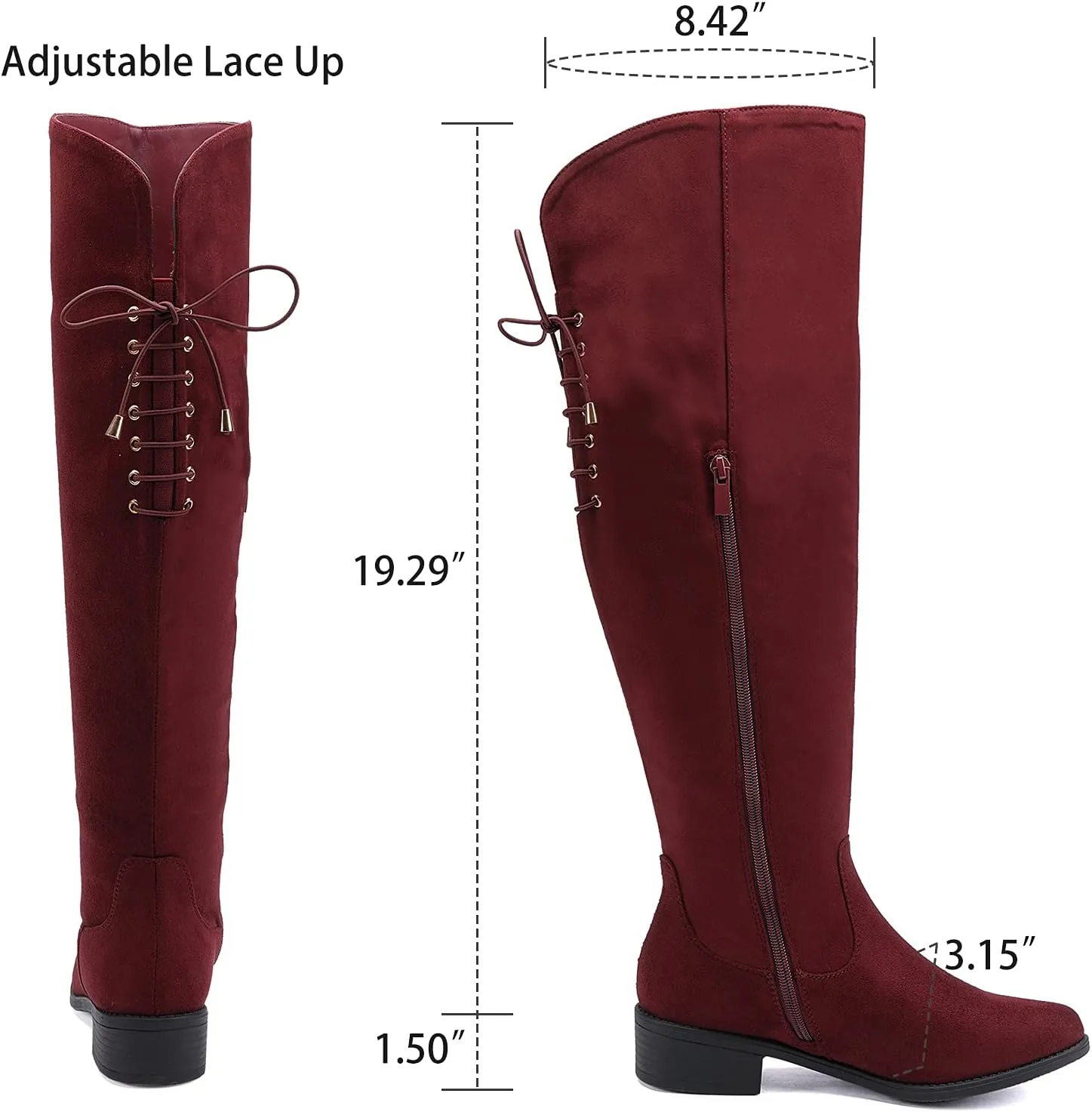 EETTARO Women's Over The Knee Boot Fashion Lace Up Tight High Boots Side Zip Block Heel Riding Booties