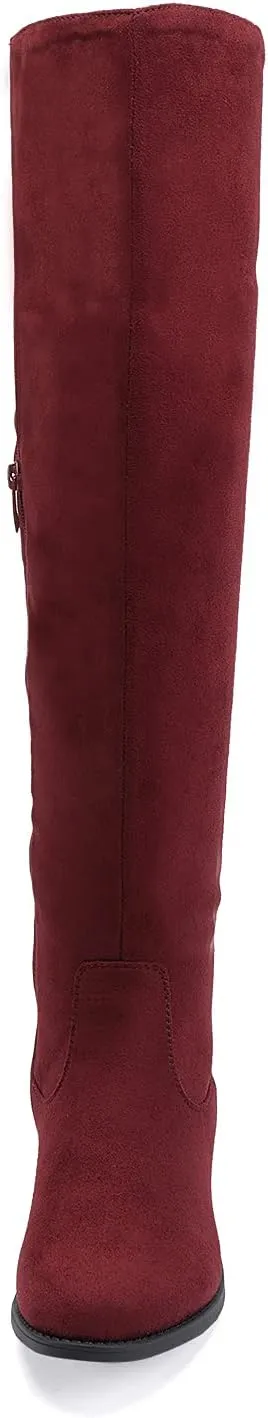 EETTARO Women's Over The Knee Boot Fashion Lace Up Tight High Boots Side Zip Block Heel Riding Booties