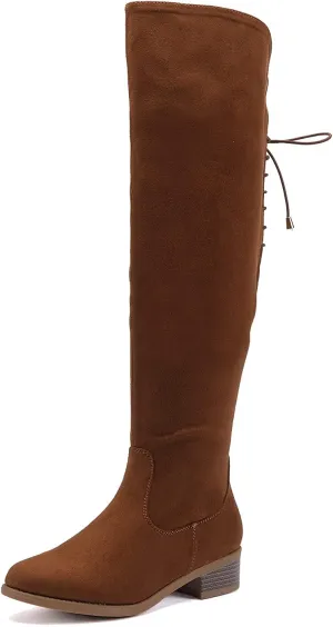 EETTARO Women's Over The Knee Boot Fashion Lace Up Tight High Boots Side Zip Block Heel Riding Booties