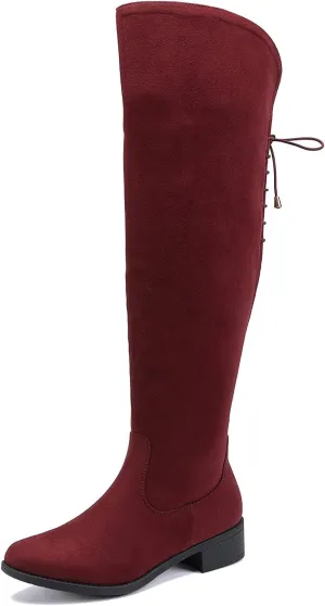 EETTARO Women's Over The Knee Boot Fashion Lace Up Tight High Boots Side Zip Block Heel Riding Booties